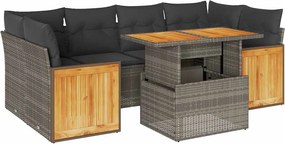vidaXL Set canapele grădină cu perne 7 piese gri poliratan/lemn acacia