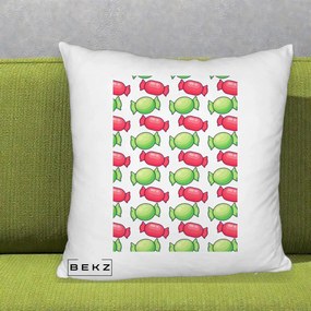 Perna Decorativa Bomboane Craciun Pattern, 40x40 cm, Alb Pufos, Husa Detasabila, Perna Inclusa, BEKZ®