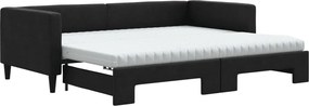 vidaXL Pat de zi cu extensie și saltele, negru, 90x200 cm, textil