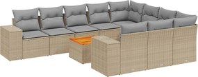 vidaXL Set canapele de grădină cu perne, 11 piese, bej, poliratan