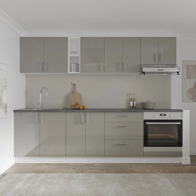 Set Bucatarie Karo V18, Gri Lucios/Alb, MDF, Blat Thermo 28 mm, L 260 cm