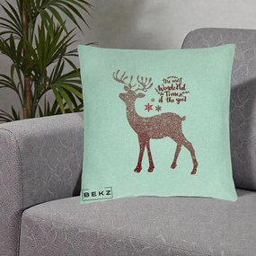 Perna Decorativa Ren de Craciun Glitter Rosu, 40x40 cm, Verde Menta, Husa Detasabila, Perna Inclusa, BEKZ®