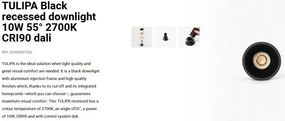 Spot LED incastrabil TULIPA Black recessed downlight 10W 55° 2700K CRI90 dali