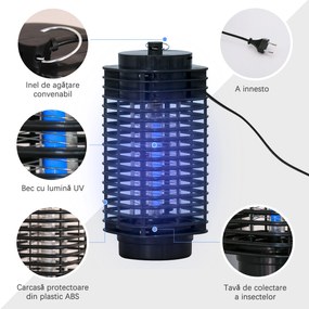 Outsunny Lampă Antițânțari cu Lumină UV pentru Interior și Exterior, Negru | Aosom Romania