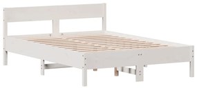 842767 vidaXL Cadru de pat cu tăblie, alb, 140x190 cm, lemn masiv de pin