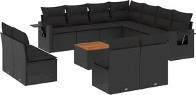 vidaXL Set canapele de grădină, 12 piese, cu perne, negru, poliratan