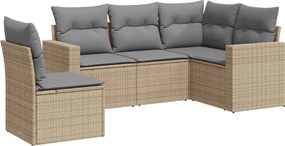 vidaXL Set canapele de grădină cu perne, 5 piese, bej, poliratan