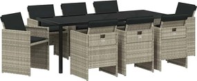 vidaXL Set de masă pentru grădină cu pernă 9 pcs Gri deschis poliratan