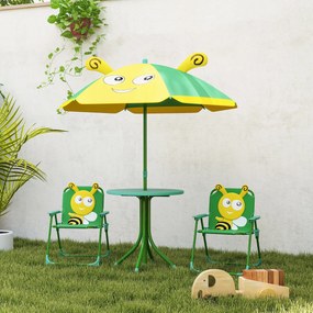 Set mobilier de grădină pentru copii AIYAPLAY, Scaune, Masa, Umbrelă, Design de Albinuțe, Verde+Galben | Aosom Romania