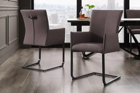 Scaun cu brate, Metal, Piele Naturala, Gri Taupe, SAMSON A-45175 VC