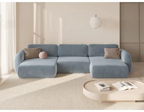 Colțar albastru prăfuit extensibil/cu spațiu de depozitare cu tapițerie din catifea (în formă de "U") Tonale – Cosmopolitan Design