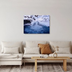 Tablou pe sticlă cu cascadele iarna (70x50 cm)
