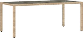 vidaXL Masă grădină cu blat din sticlă, bej, 190x90x75 cm, poliratan