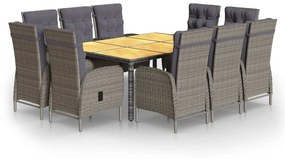 3058555 vidaXL Set mobilier de grădină, 11 piese, gri, poliratan