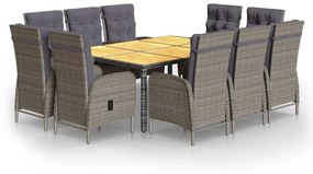 3058555 vidaXL Set mobilier de grădină, 11 piese, gri, poliratan