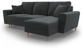 Colțar gri închis extensibil, cu spațiu de depozitare cu tapițerie din catifea Kyoto – Cosmopolitan Design