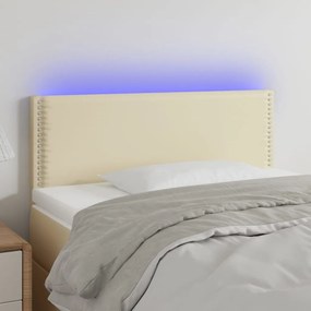 vidaXL Tăblie de pat cu LED, crem, 100x5x78/88 cm, piele ecologică