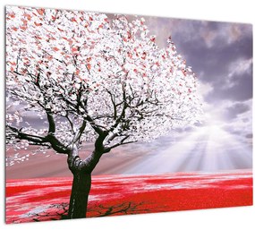 Tablou pe sticlă cu pomul roșu (70x50 cm)
