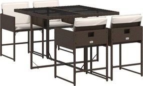 vidaXL Set mobilier de grădină, 5 piese, cu perne, maro, poliratan