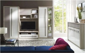Mobila living 3 metri ROMA, stejar ferrara/alb, PAL, cu iluminare LED,