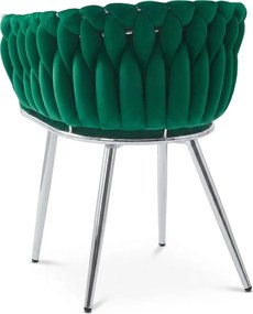 Fotoliu de masa ORION VELVET din catifea cu picioare argintii, verde