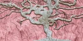 Tablou copacul abstract pe lemn cu contrast roz