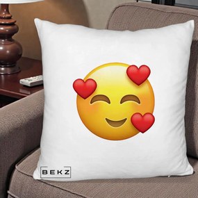 Perna Decorativa Emoji cu 3 Inimi, 40x40 cm, Alb Pufos, Husa Detasabila, Perna Inclusa, BEKZ®