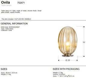 Veioza, lampa de masa design modern decorativ Ovila cognac