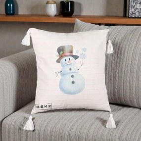 Perna Decorativa Om de Zapada cu Joben si Vasc, 40x40 cm, Bej cu Franjuri, Husa Detasabila, Perna Inclusa, BEKZ®