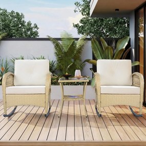 Set de mobilier din rattan pentru balcon (3 piese), 2 scaune balansoar confortabile cu spătar înalt, 80x76x86 cm, Bej