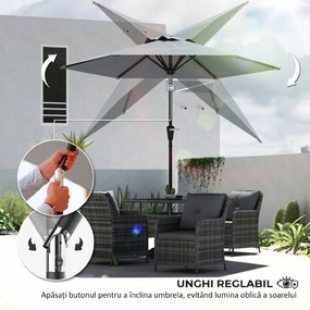 Outsunny Umbrelă Inclinabilă pentru Grădină și Terasă 2.3x2m cu Deschidere Ușoară prin Manivelă, Structură Metalică și 6 Stinghii, Gri | Aosom Romania