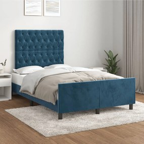 Cadru de pat cu tablie, albastru inchis, 120x200 cm, catifea Albastru inchis, 120 x 200 cm, Design cu nasturi