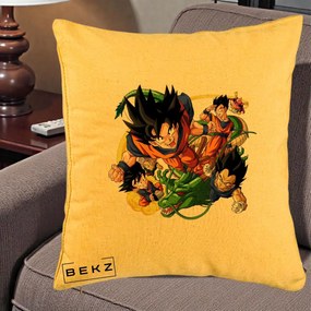 Perna Personalizata Dragon Ball Goku si Shenron Actiune, 40x40 cm, Galben, Husa Detasabila, Perna Inclusa, BEKZ®