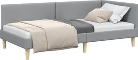 vidaXL Cadru de pat colțar cu headboard Gri deschis 90 cm x 190 cm