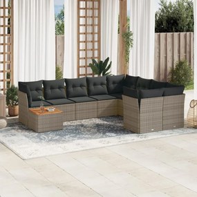 vidaXL Set mobilier de grădină cu perne, 10 piese, gri, poliratan