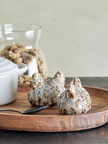 Set solnita sare si piper in forma de gainuse, maro, din ceramica glazurata, Chicky