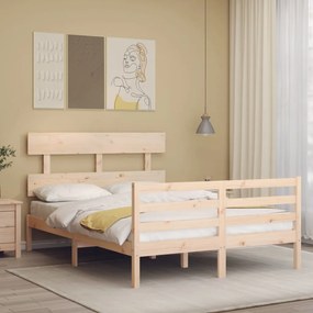 3195071 vidaXL Cadru de pat cu tăblie, 140x190 cm, lemn masiv