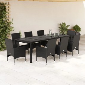 3278585 vidaXL Set mobilier de grădină cu perne 9 piese negru poliratan&sticlă