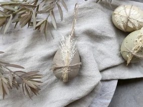 Decorațiune ou de Paște cu flori uscate si snur din iuta, culoare latte, H7 cm, Ø4,5 cm