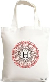 Sacosa de Panza pentru Cumparaturi, Geanta Tote, Cu litera H si Mandala, 38x34.5 cm, Alba, BEKZ®