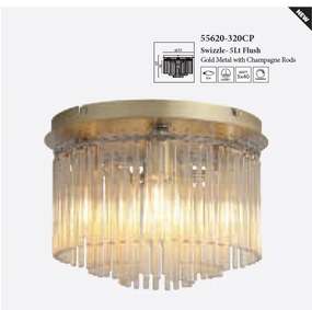 Plafoniera metal auriu, tije din sticla Swizzle