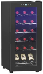 HOMCOM Frigider pentru Vinuri, Frigider de Vin cu Control al Temperaturii, Ecran Tactil Digital și Lumină LED, 18 Sticle, 34.5x45x78 cm, Negru