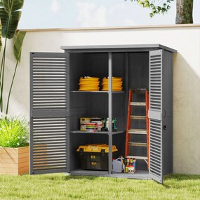 Outsunny Dulap de Grădină 0,83 m² 127x65x168 cm cu 2 Uși tip Oblon 2 Rafturi 2 Mânere și Acoperiș Impermeabil Gri | Aosom Romania