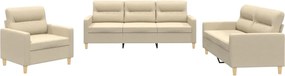 vidaXL Set de canapele cu perne, 3 piese, crem, textil