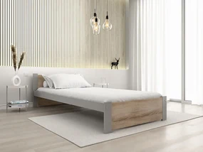 Pat de o persoana IKAROS 90 x 200 cm, stejar sonoma/gri Saltele: Cu saltele Deluxe 10 cm, Somiera pat: Cu lamele drepte