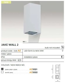 Aplica moderna exterior cu iluminat ambiental IP54 JAKE WALL 2 alba ZZ AZ3322