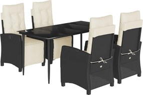 vidaXL Set mobilier de grădină cu perne, 5 piese, negru, poliratan