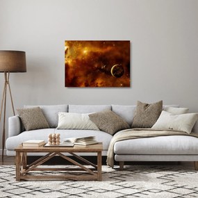 Tablou pe sticlă - Planete cu nebuloasă (70x50 cm)