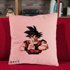 Perna Personalizata Dragon Ball Goku Portret Serios, 40x40 cm, Roz, Husa Detasabila, Perna Inclusa, BEKZ®