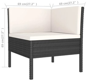 Set mobilier de gradina cu perne, 11 piese, negru, poliratan 2x colt + 8x mijloc + masa, 1